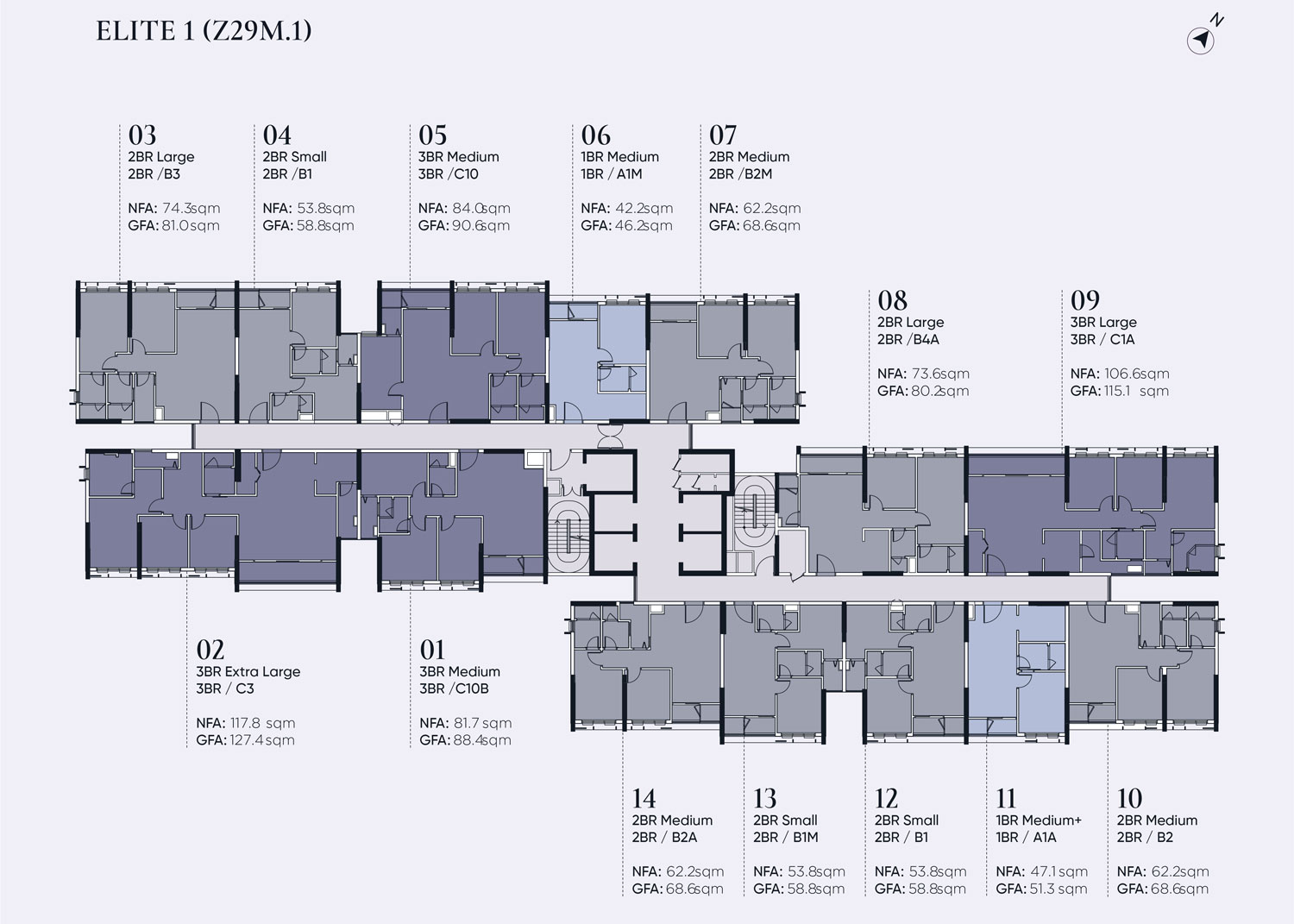 Mặt bằng toà E1 tầng 2-12, 4-16