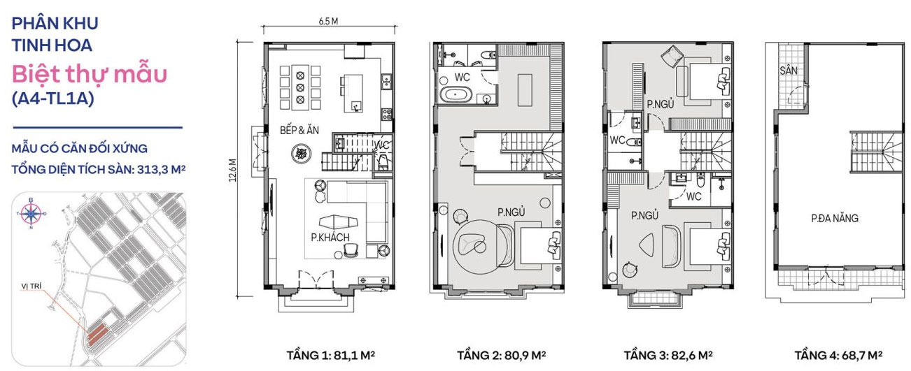 Mặt bằng biệt thự tứ lập Vinhomes Cổ Loa
